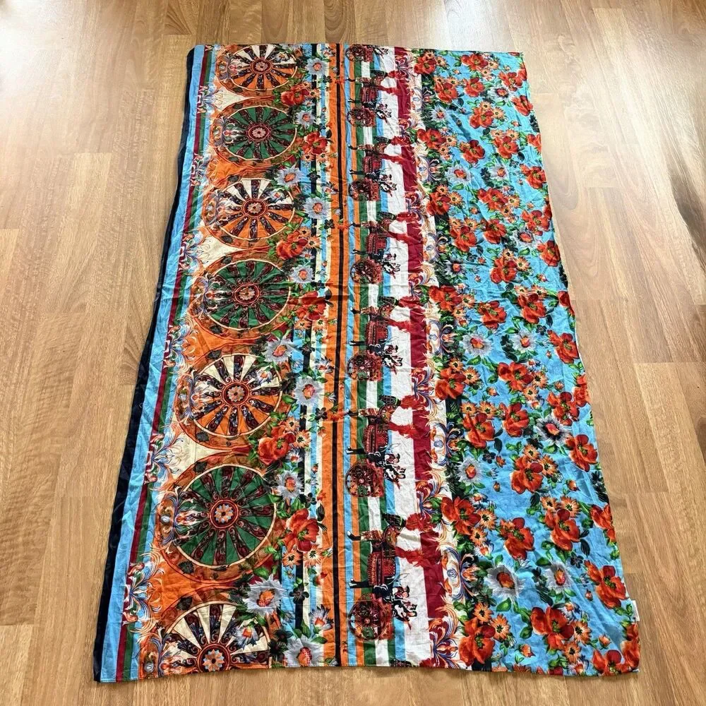 Positano by Jean Paul Oversized Cotton Scarf Floral Horse Carriage Shawl Wrap